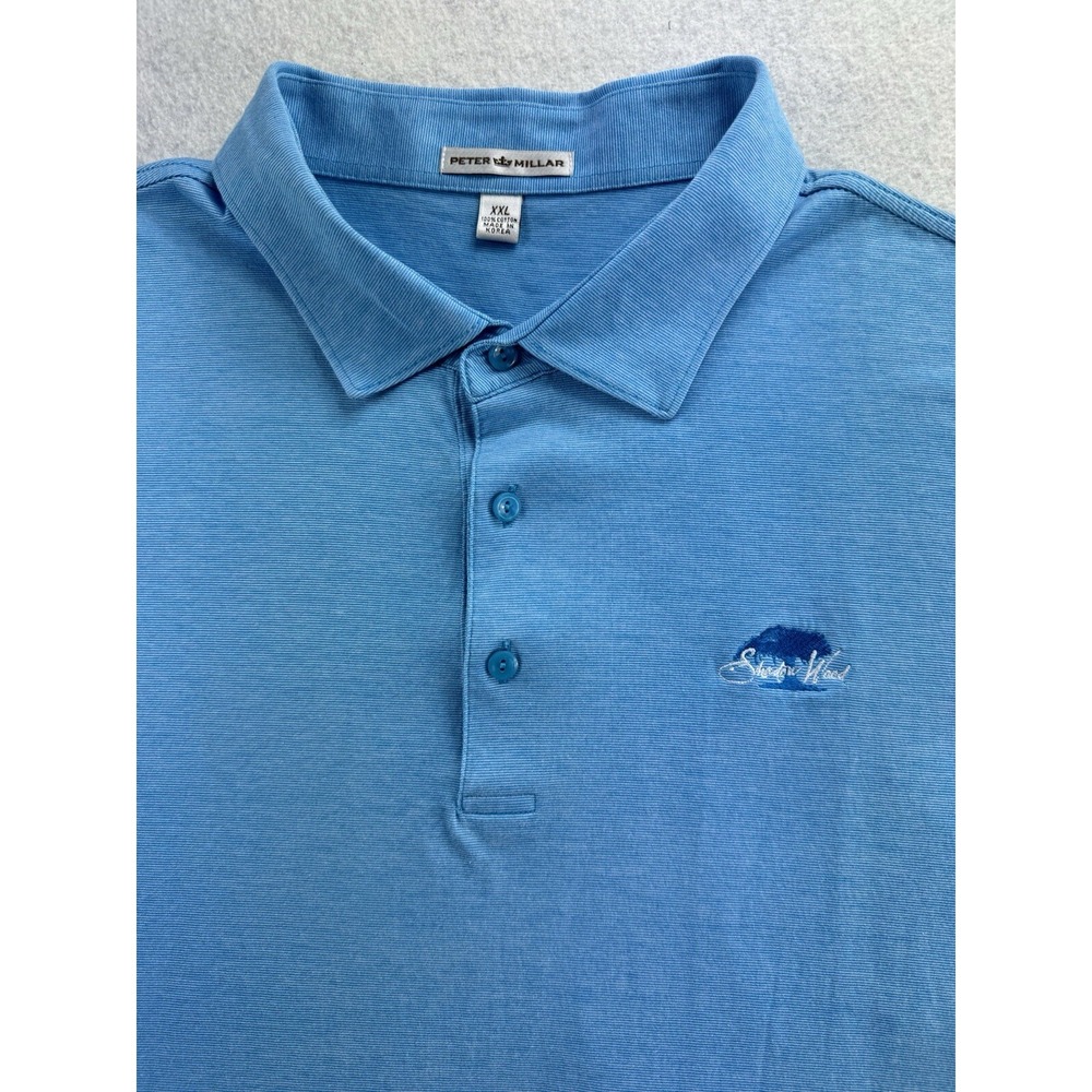 Peter Millar Mens Polo Shirt‎ Size XXL Light Blue 100% Cotton Shadow Wood Logo - Picture 3 of 16